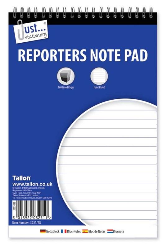 JUST STATIONERY REPORTER NOTEPAD 160 PAGES. TA3251